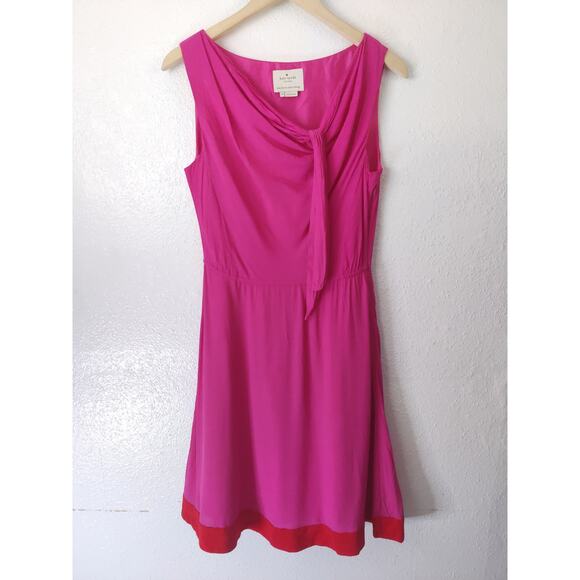 Kate Spade Pink & Red Trim Color Block Sleeveless A-Line Dalene Dress Size 4 - Picture 1 of 9